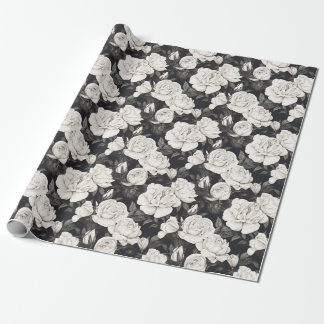 Black and White Rose Pattern Wrapping Paper