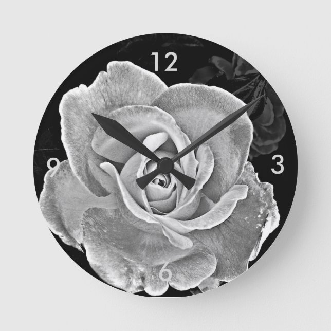 Black and White Rose Round Clock (Front)