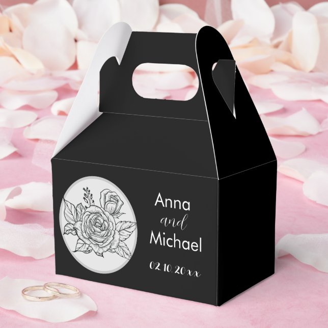 Black and White Rose Wedding Favour Box (Wedding)
