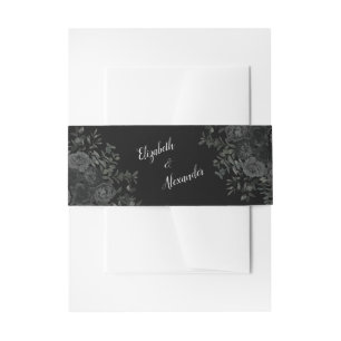 Black and White Rose Wedding Invitation Belly Band