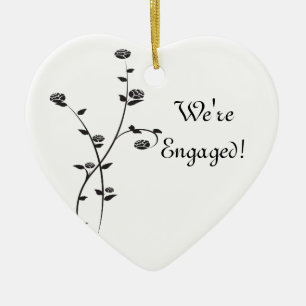 Black and White Roses Engagement Ceramic Tree Decoration