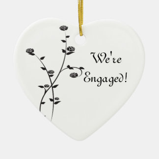Black and White Roses Engagement Ceramic Tree Decoration