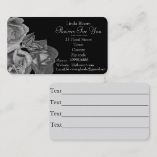 black and white roses flowers art gardener florist business card