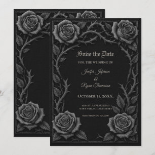 Black and white roses Gothic Save the date Announcement