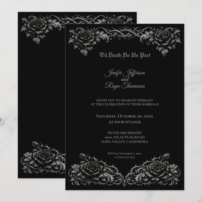 Black and white roses Gothic wedding Invitation (Front/Back)