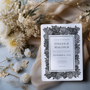 Black and White Roses Gothic Wedding Invitation