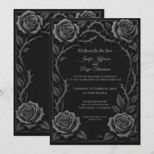 Black and white roses Gothic wedding Invitation