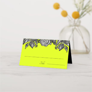 Black and White Roses Lime Green Wedding Place Card