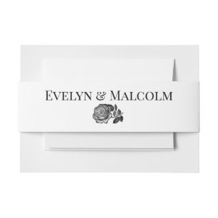 Black and White Roses Minimalist Wedding Invitation Belly Band