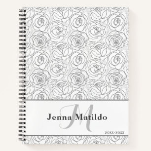 Black and White Roses Monogram Notebook