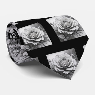Black and white Roses Pattern Tie
