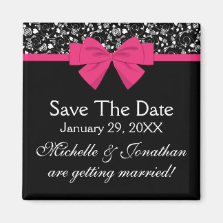 Black and White Roses Pink Bow Magnet