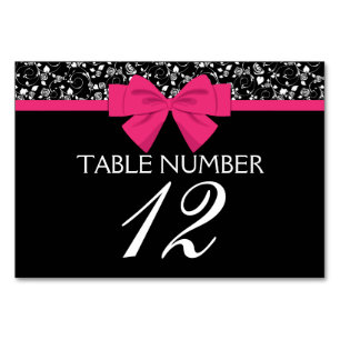 Black and White Roses Pink Bow Table Number