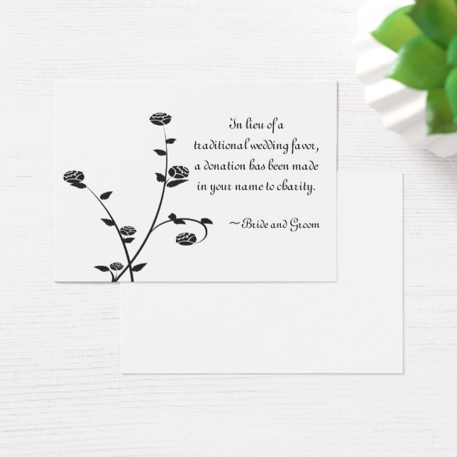 Black and White Roses Wedding Charity Favour Card (Desk)