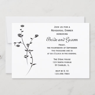 Black and White Roses Wedding Rehearsal Dinner Invitation