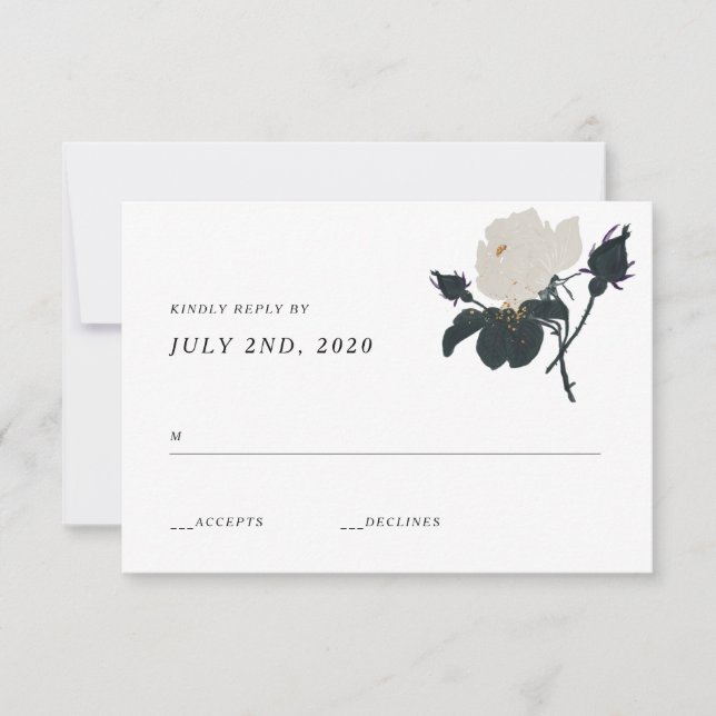Black and White Roses Wedding RSVP (Front)