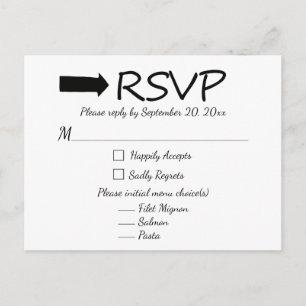 Black And White RSVP Arrow Wedding / Party Invitation Postcard