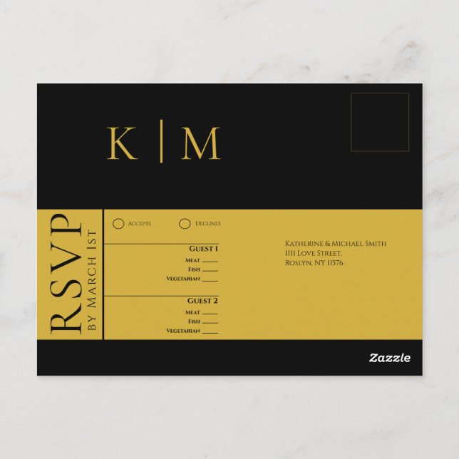 Black and White-RSVP-Wedding- Postcard (Back)