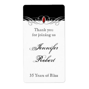 Black and White Ruby Accent Anniversary Wine Label