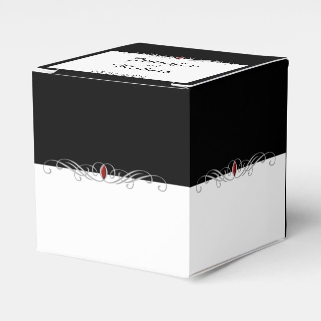 Black and White Ruby Accent Wedding Favour Box (Front Side)
