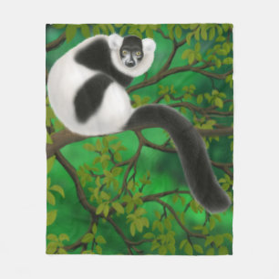 Black and White Ruffed Lemur Fleece Blanket