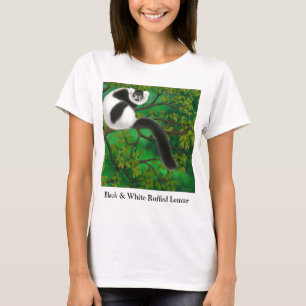 Black and White Ruffed Lemur Ladies Babydoll T-Shirt