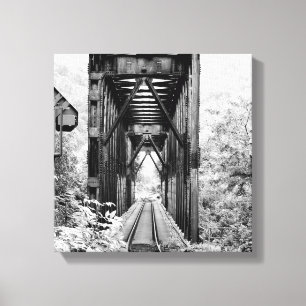 Black and white rural train trellis on canvas print