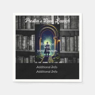 Black And White Rustic Bookshelves Background Napkin