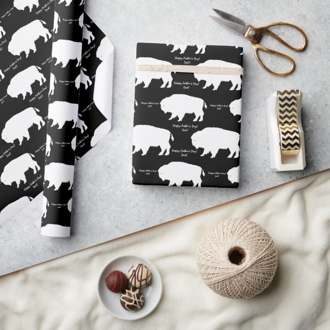 Black and White Rustic Buffalo Custom Message Wrapping Paper (Crafts)