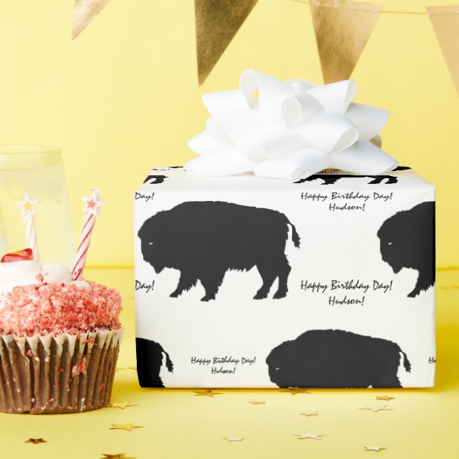 Black and White Rustic Buffalo Custom Message Wrapping Paper (Birthday Party)