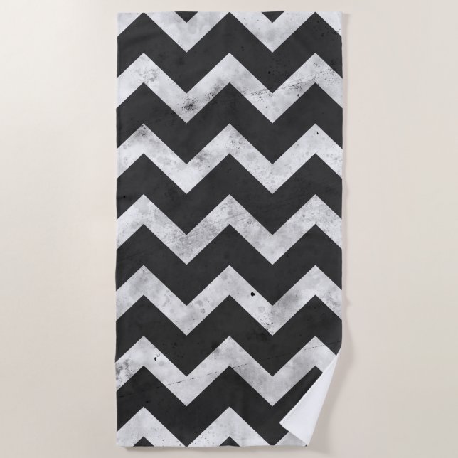 Black and white Rustic Chevron pattern Beach Towel (Front)