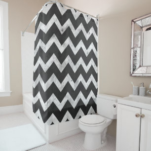 Black and white Rustic Chevron pattern Shower Curtain