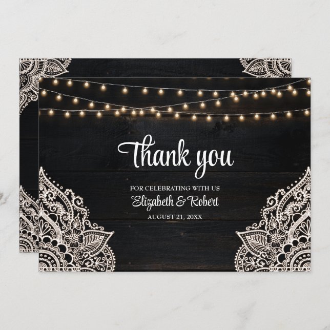 Black and White Rustic Elegance Wedding Thank You Card (Front/Back)