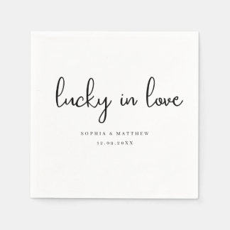 Black and White Rustic Lucky in Love Napkin