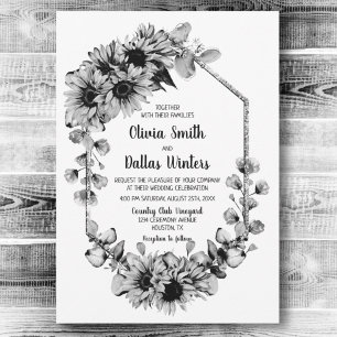 Black and White Rustic Sunflower Wedding Invitation