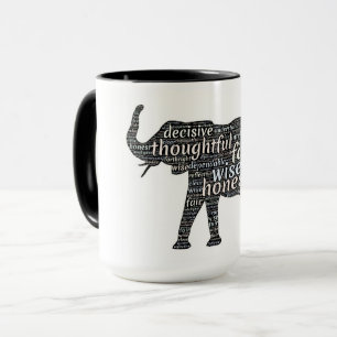Black and white salt, elephant, lots of messages mug