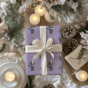 Black and White Santa Line Art Pale Purple Wrapping Paper