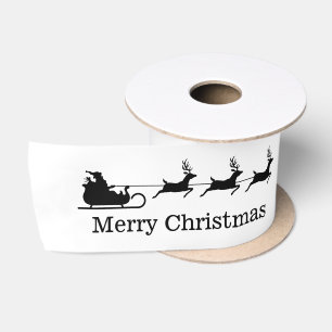 Black And White Santa Sleigh & Merry Christmas Satin Ribbon