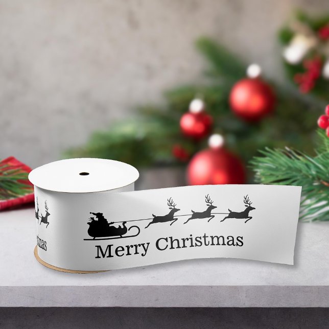 Black And White Santa Sleigh & Merry Christmas Satin Ribbon (Creator Uploaded)