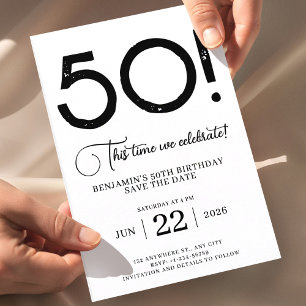 Black and White Save The Date 50th Birthday  Invitation
