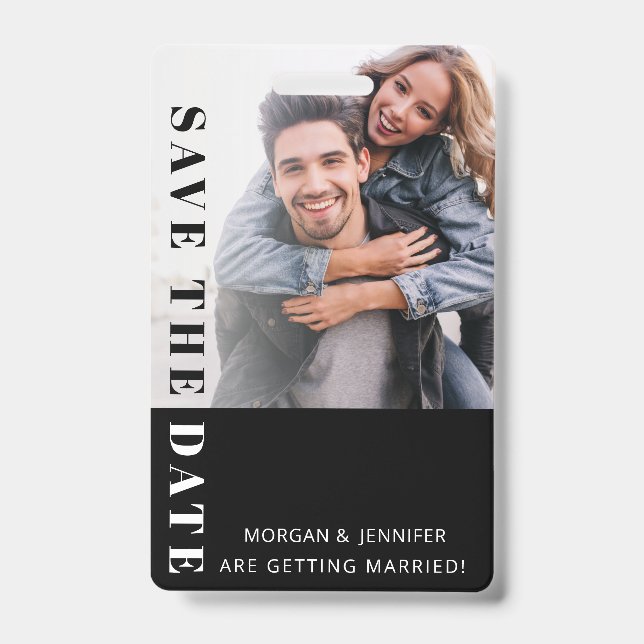 Black and White Save the Date  Badge ID Badge (Front)