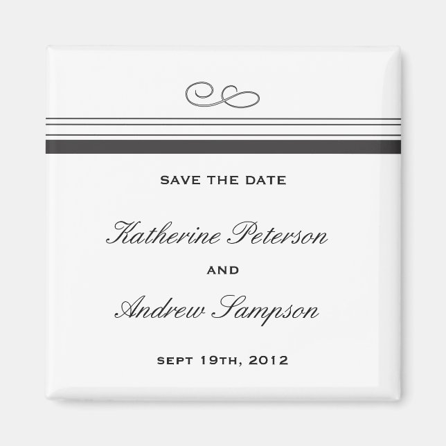 Black and White Save the Date Wedding Magnet (Front)