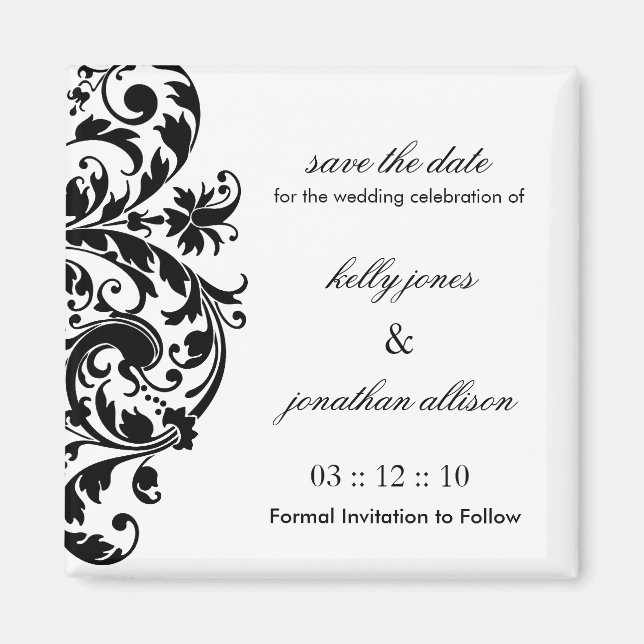 Black and White Save the Date Wedding Magnet (Front)