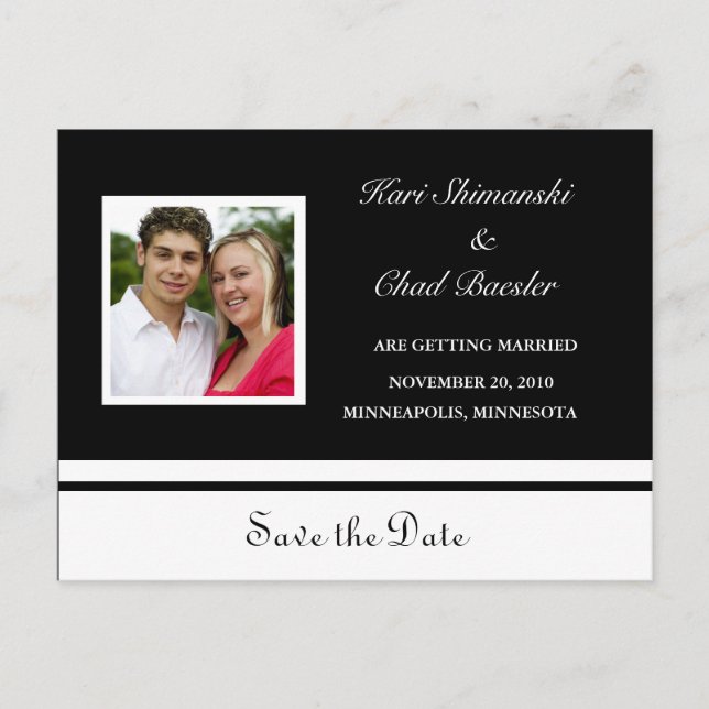 Black and white Save the date with pic Announcement Postcard (Front)