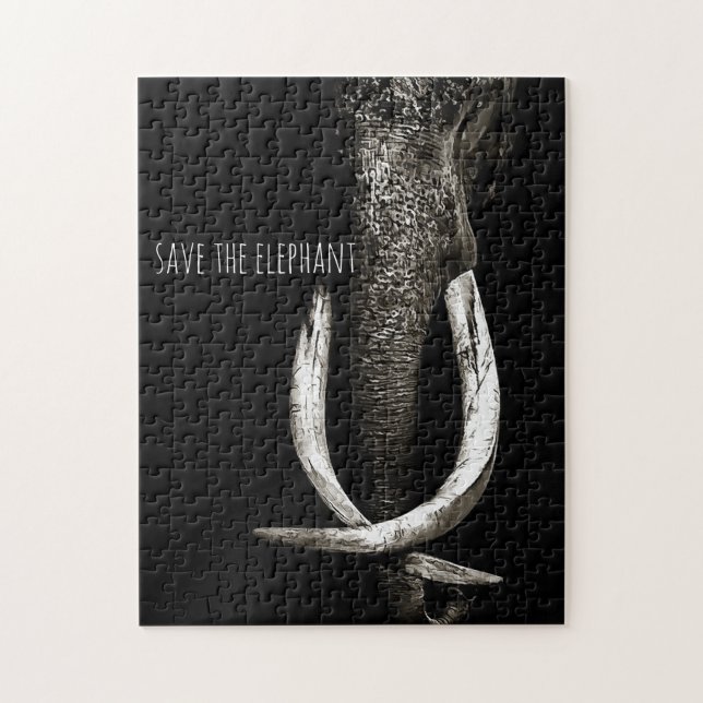 Black And White Save the Elephant Jigsaw Puzzle (Vertical)