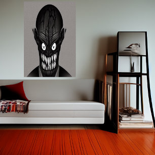 Black and white scary monster head   AI Art Poster