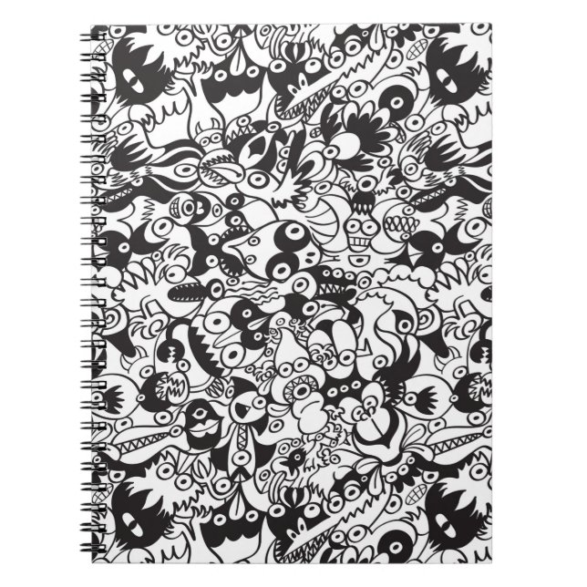 Black and white scary monsters in doodle art style notebook (Front)