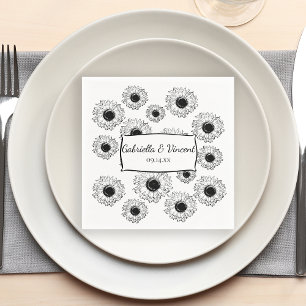 Black and White Scattered Sunflowers Wedding Napkin