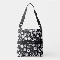 black and white School Supplies Pattern