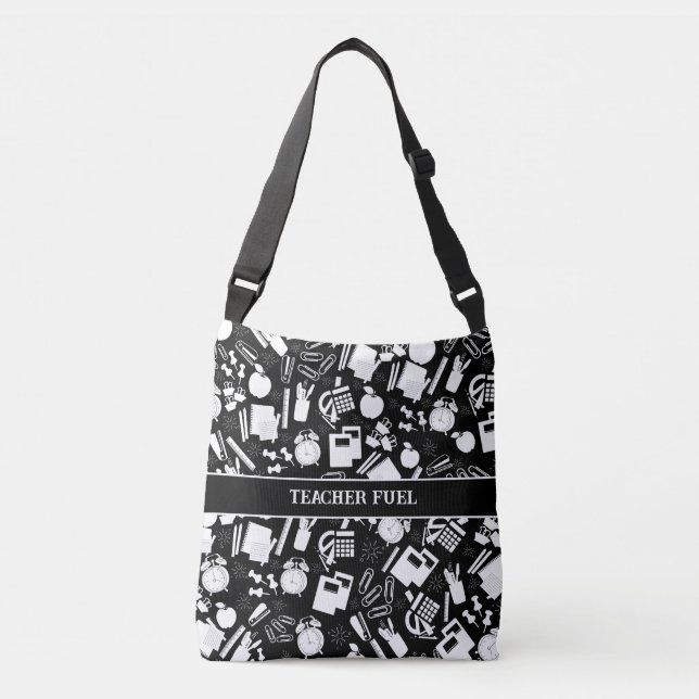 black and white School Supplies Pattern Crossbody Bag (Front)